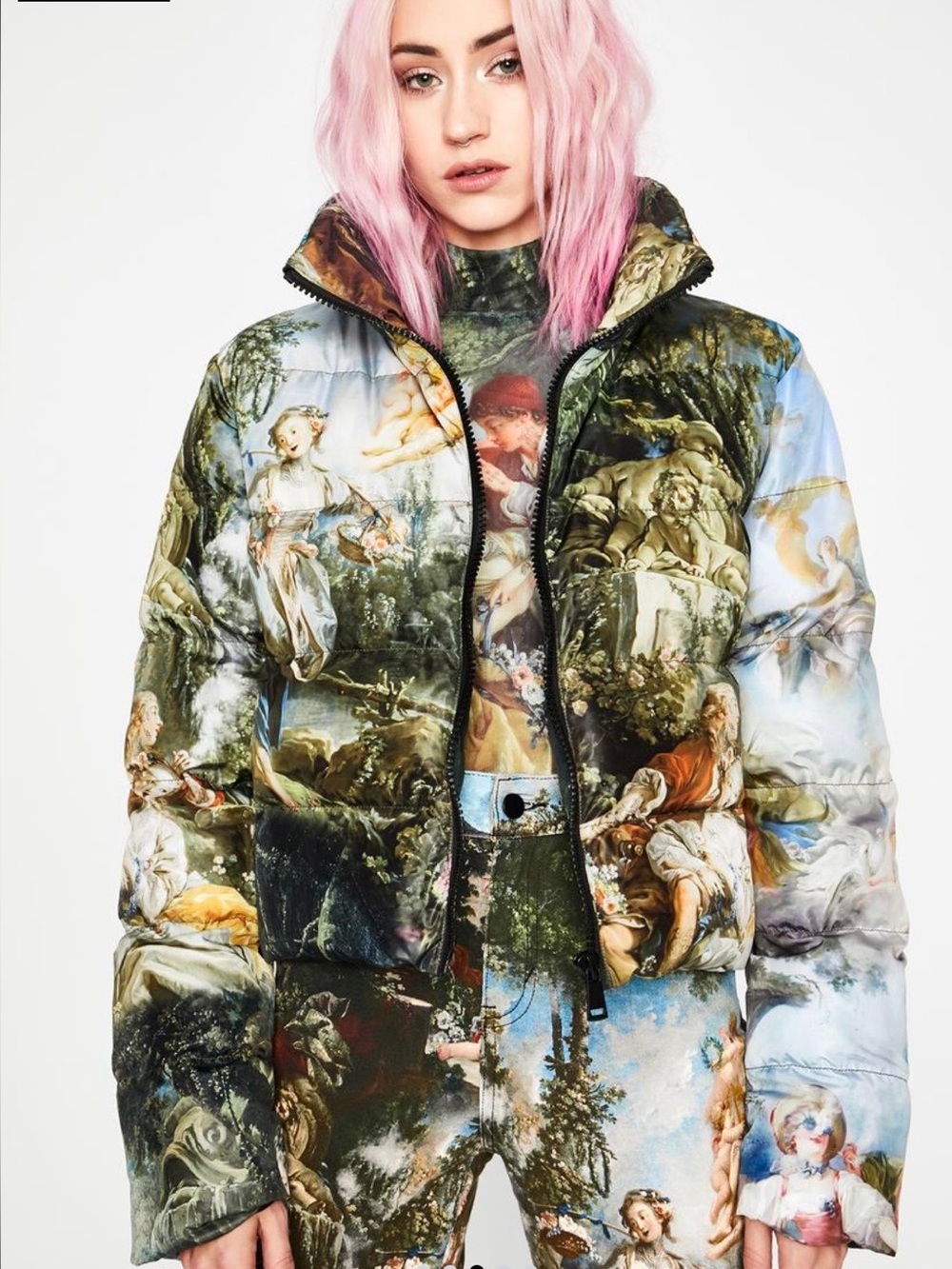 Printed Puffer Jacket in Multi Green - Dolls Kill